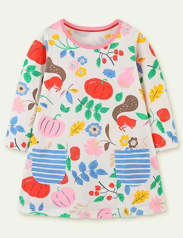Festive Printed Long Sleeve Dress - Mini Berni